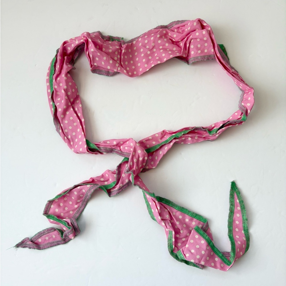 Free People Pink Polka Dot Scarf with Green Trim